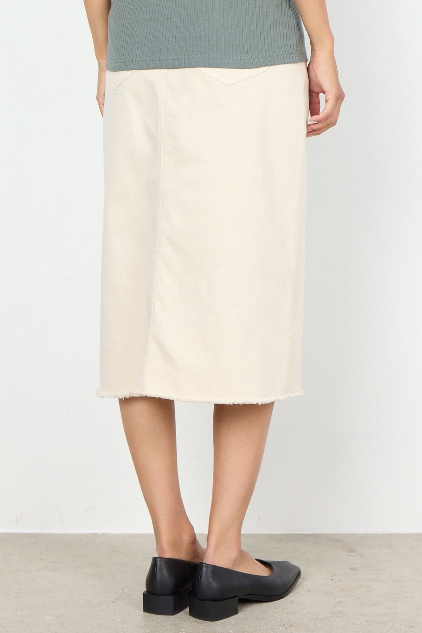 Soya Concept 40570-20 1620-10 SC-Erna 22 Beige Denim Frayed Hem Skirt - Dotique