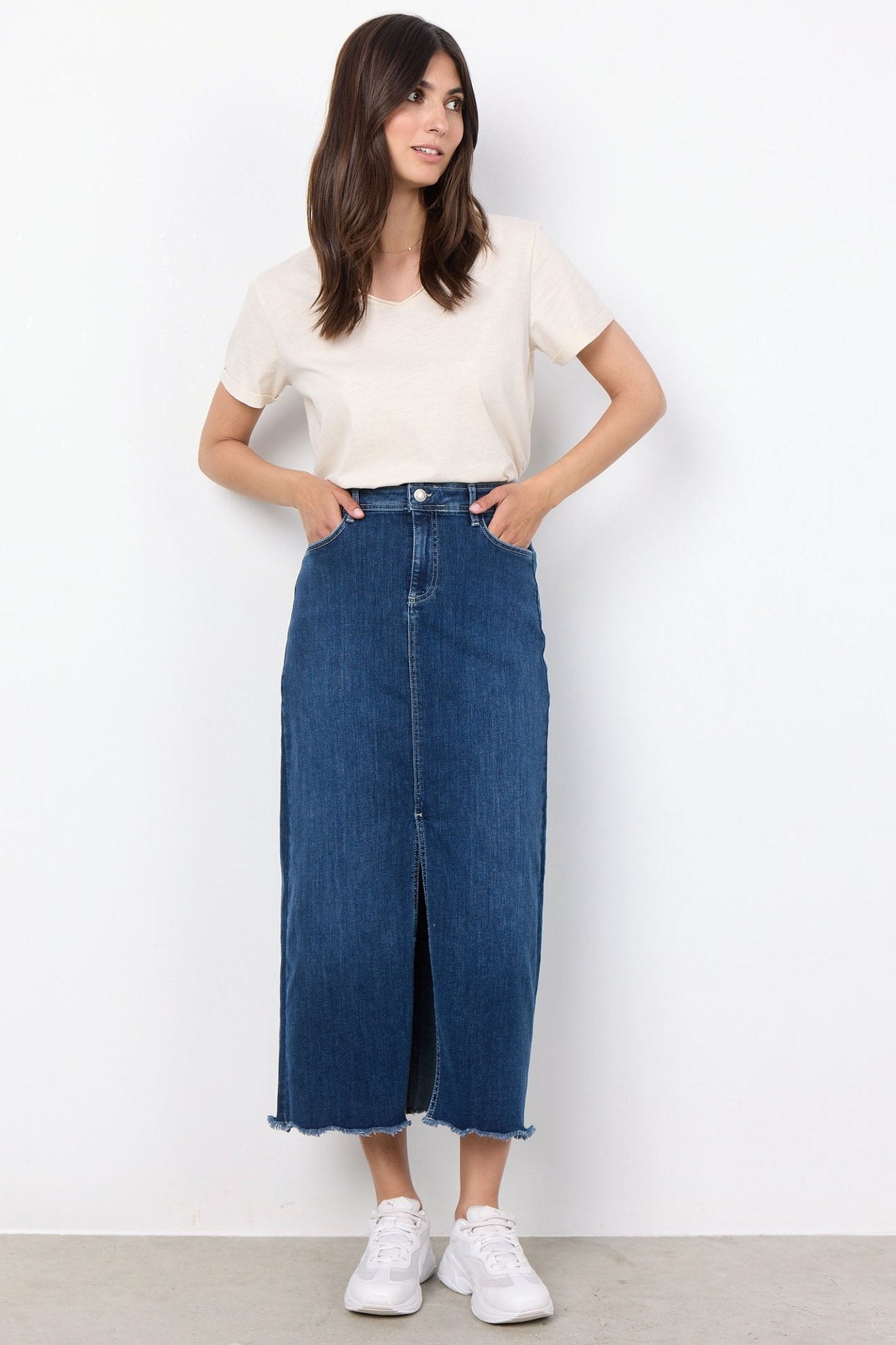 Soya Concept 40586-20 2494-8B SC-Kimberly 2 Blue Denim Maxi Skirt - Dotique