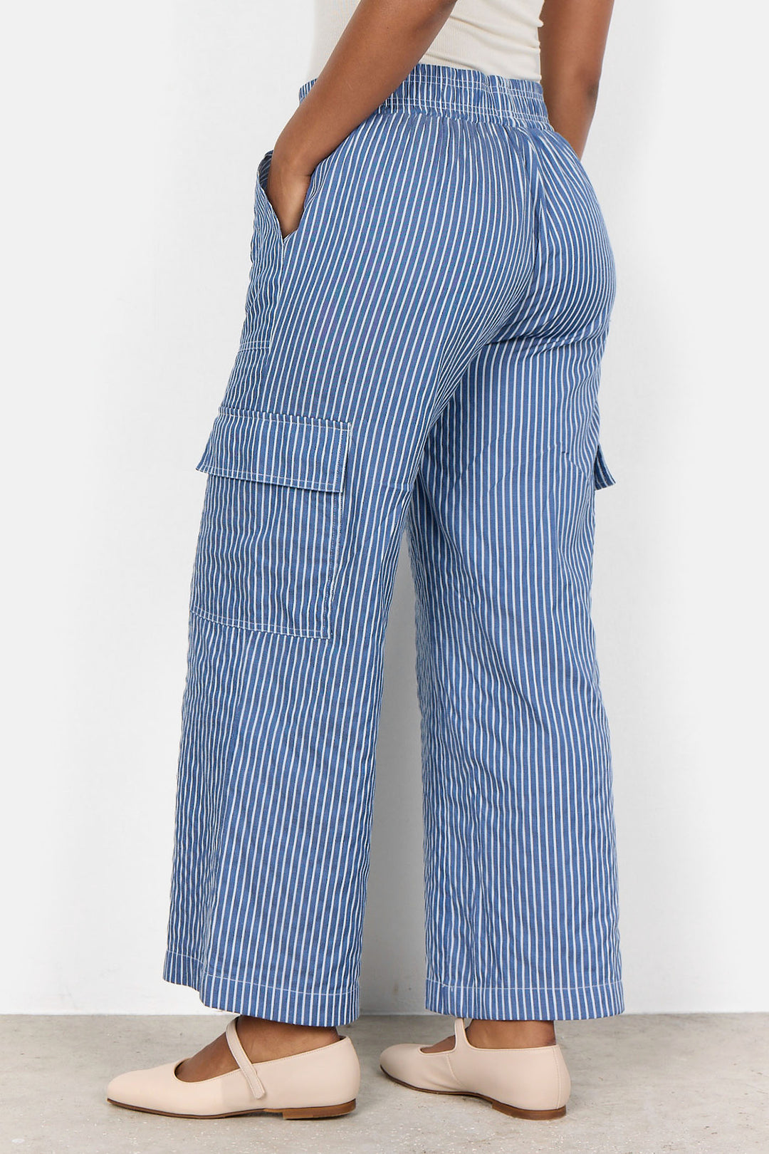 Soya Concept 40592-20 2300-8B SC-Dilys 3-C Medi Blue Striped Wide Leg Trousers - Dotique