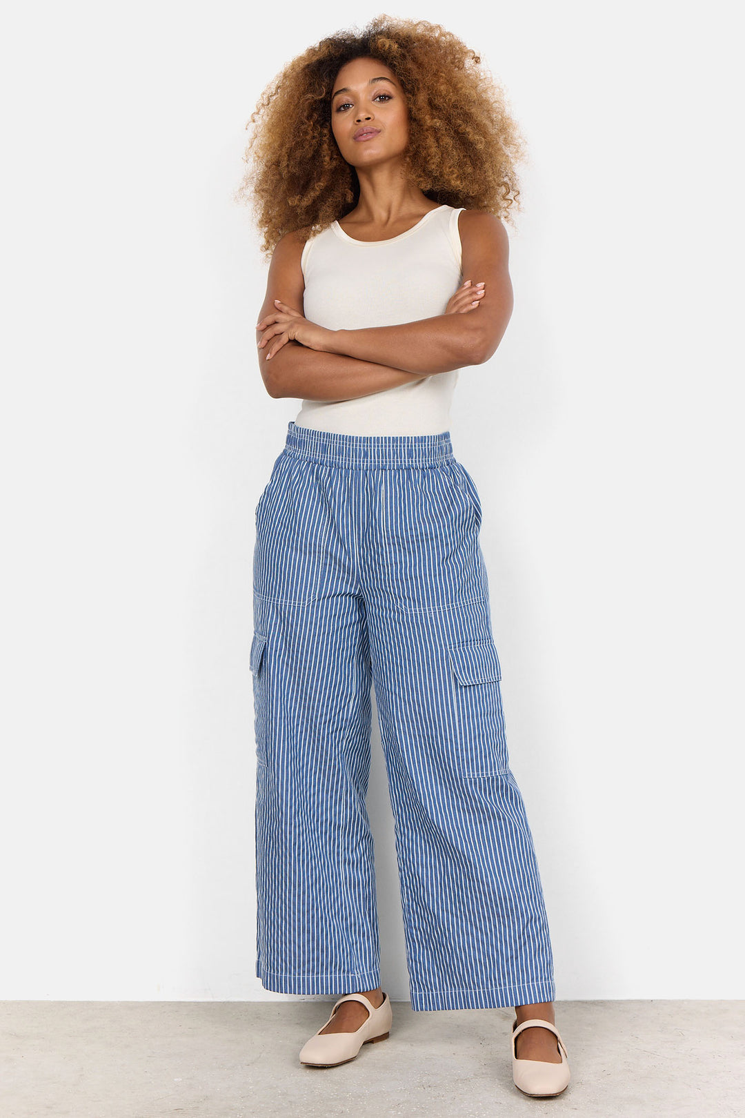 Soya Concept 40592-20 2300-8B SC-Dilys 3-C Medi Blue Striped Wide Leg Trousers - Dotique