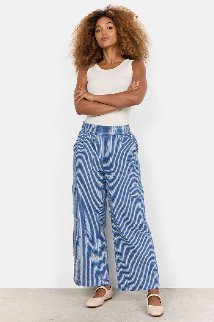 Soya Concept 40592-20 2300-8B SC-Dilys 3-C Medi Blue Striped Wide Leg Trousers - Dotique