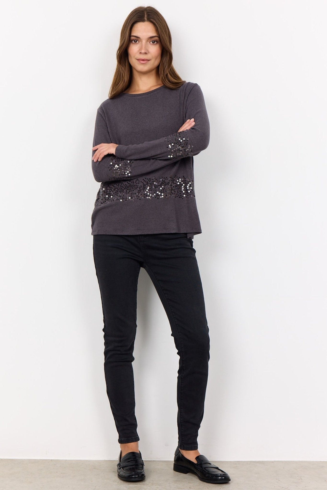 Soya Concept SC-Biara 125 26727-20 Soft Touch Jumper with Sequin Detail Dark Grey - Dotique