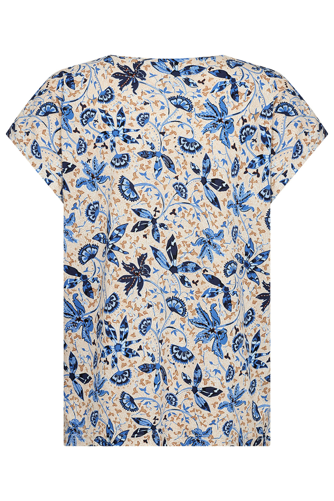 Soya Concept SC-Felicity AOP 496 26890-20 Floral Print Round Neck T-Shirt Blue and Beige - Dotique