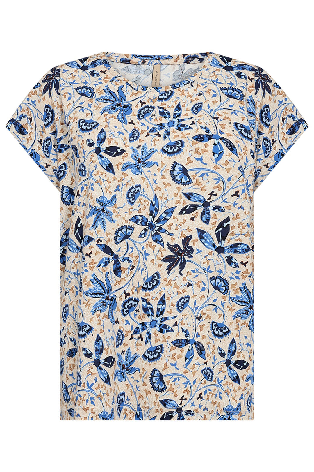 Soya Concept SC-Felicity AOP 496 26890-20 Floral Print Round Neck T-Shirt Blue and Beige - Dotique