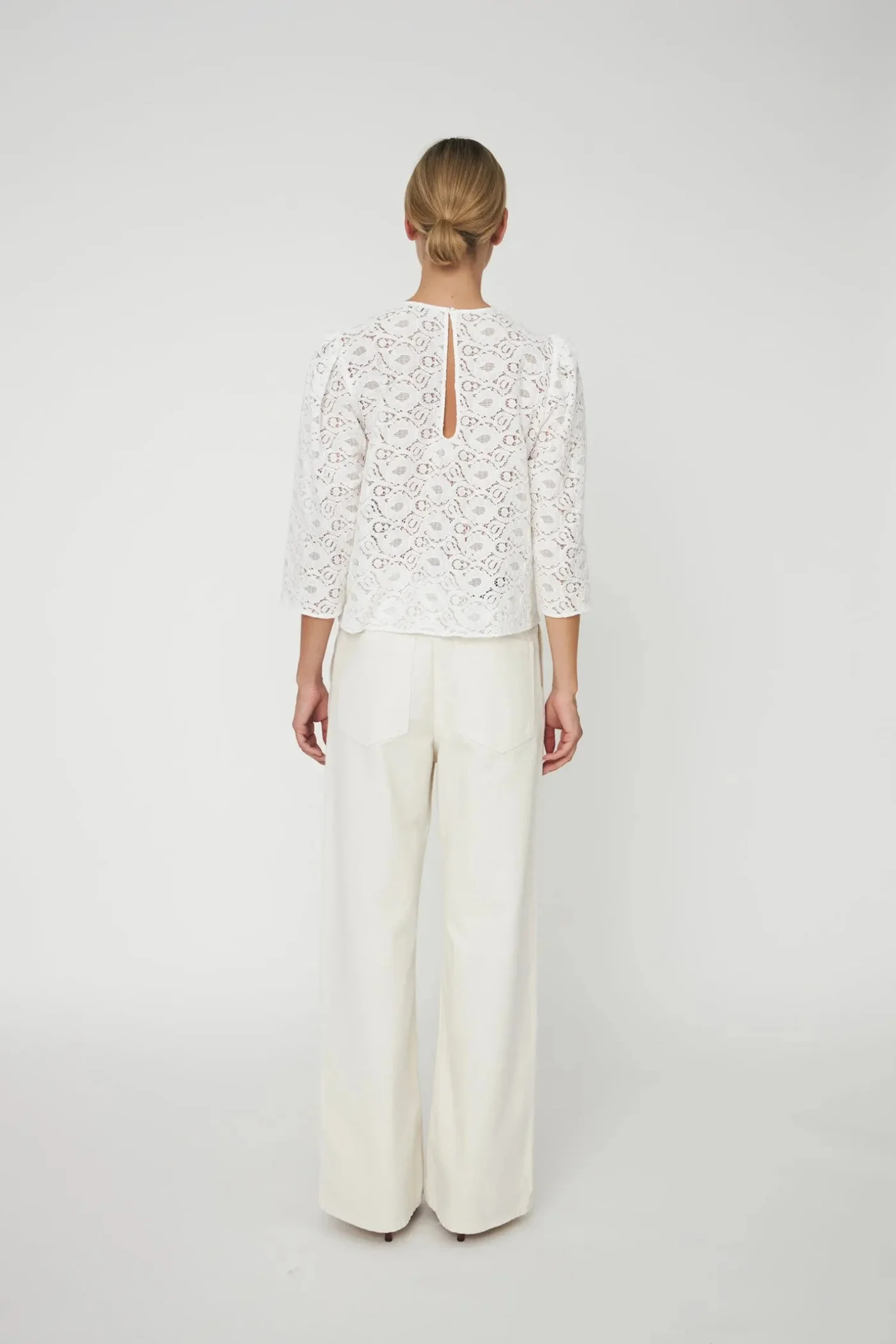 Rear view of Stella Nova Cotton Lace Blouse CL61-2371 by Stella Nova, shop Stella Nova at Dotique with keyhole detail