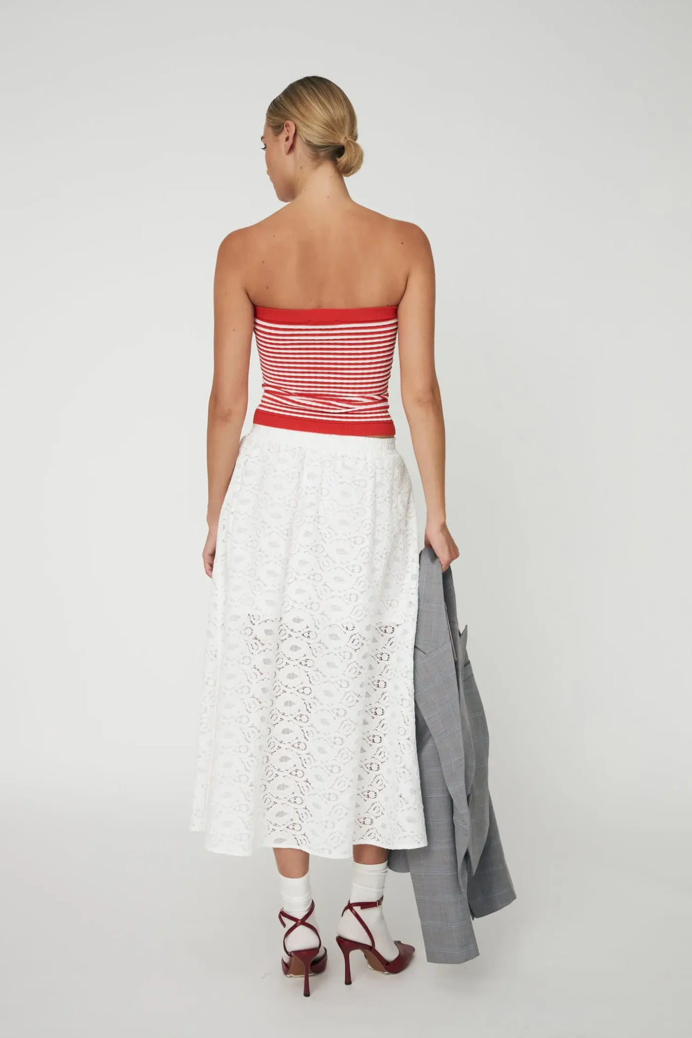 Rear view of Stella Nova Cotton Lace Skirt CL61-5361 in white by Stella Nova, shop Stella Nova at Dotique