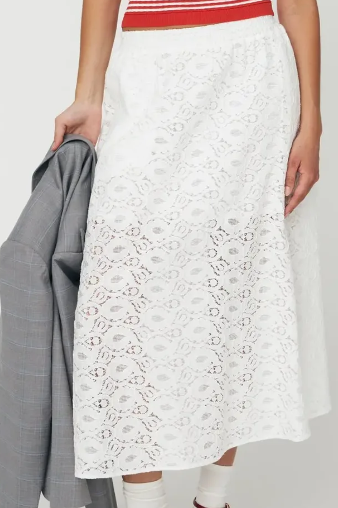 Close-up of Stella Nova Cotton Lace Skirt CL61-5361 in white by Stella Nova, shop Stella Nova at Dotique skirt detail