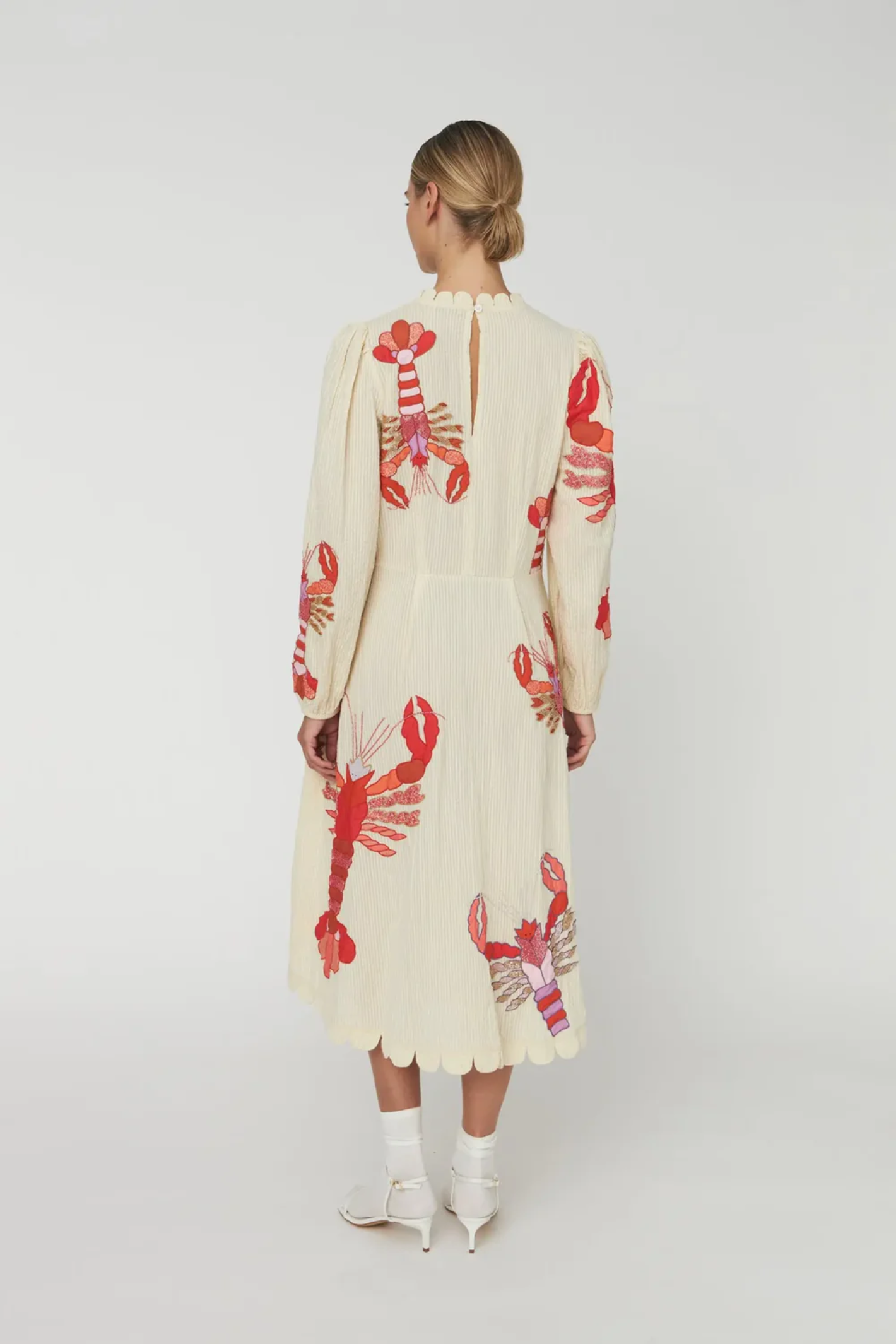 Stella Nova multicolour embroidered midi dress with A-line skirt and detailed trims