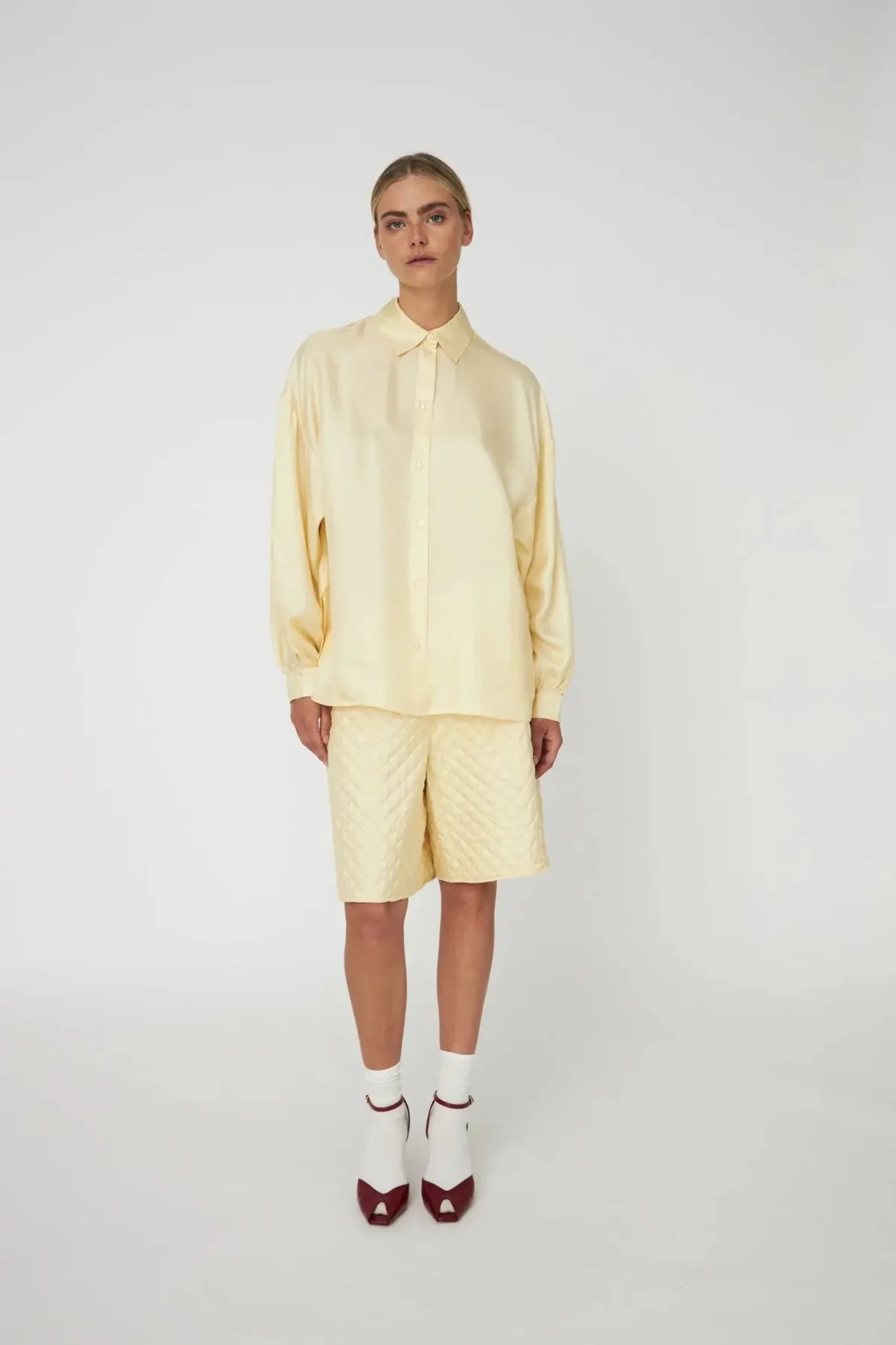 Stella Nova Oversized Silk Shirt with Bow TS61-2419 front view gallery position 1 Shop Stella Nova at Dotique