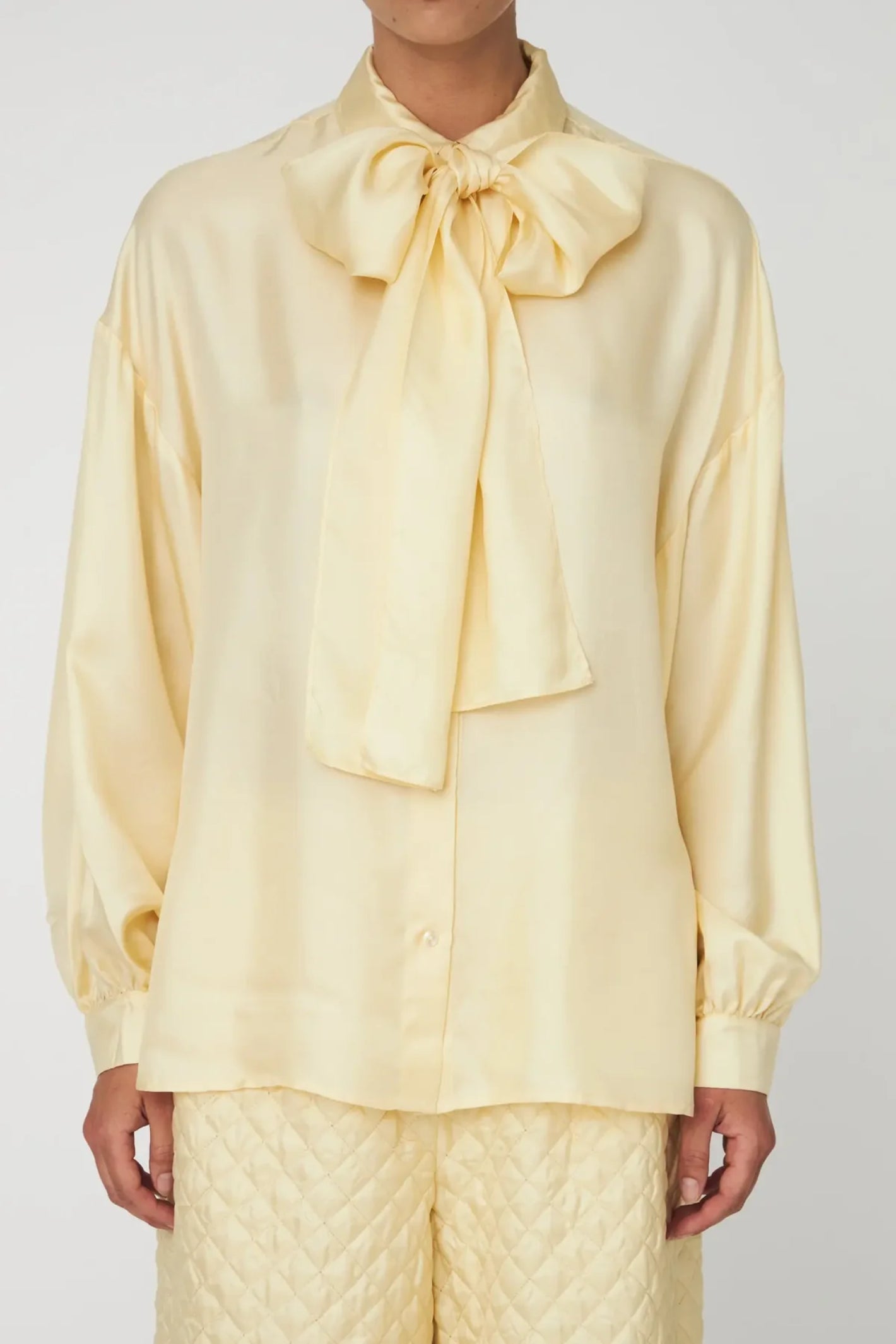 Stella Nova Oversized Silk Shirt with Bow TS61-2419 front view gallery 1 Shop Stella Nova at Dotique