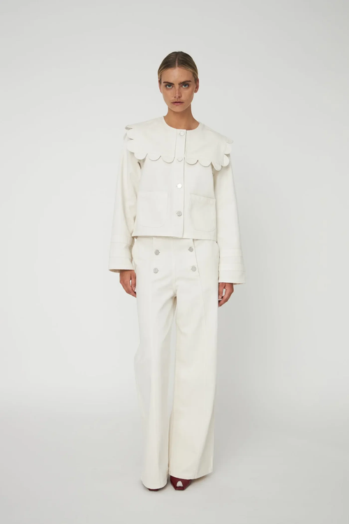 Model wearing Stella Nova Sailors Organic Cotton Jacket Almost White CA61-2413 by Stella Nova, shop Stella Nova at Dotique
