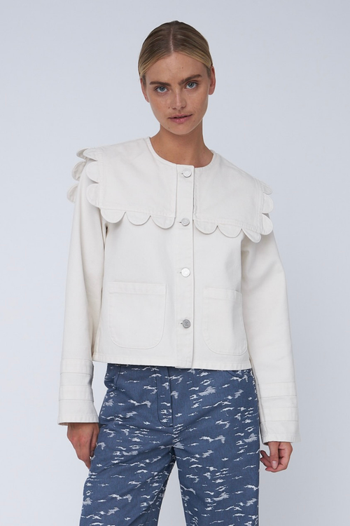 Model wearing Stella Nova Sailors Organic Cotton Jacket Almost White CA61-2413 by Stella Nova, shop Stella Nova at Dotique