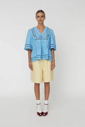 Stella Nova blue coral cotton top with scalloped collar and cutwork detail