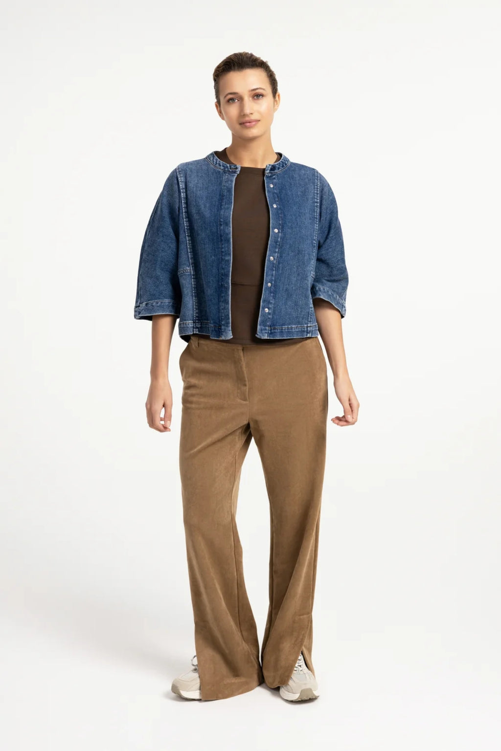 YAYA Suedine Wide Leg Trousers - Otter Brown 01-309283-609