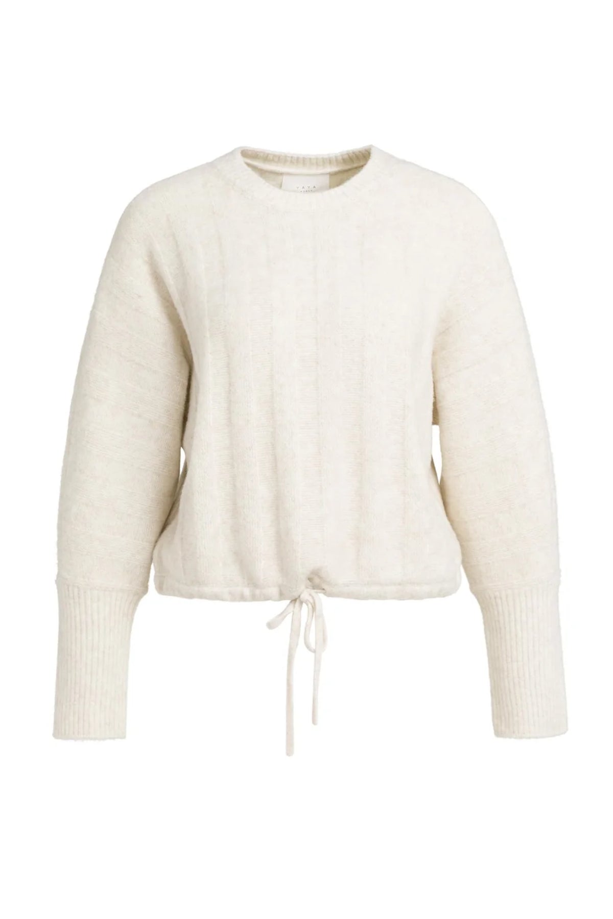 YAYA Rib Batwing Jumper with Cord - Off White Melange 01-000631-609