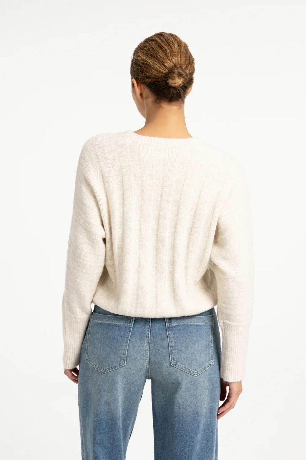 YAYA Rib Batwing Jumper with Cord - Off White Melange 01-000631-609