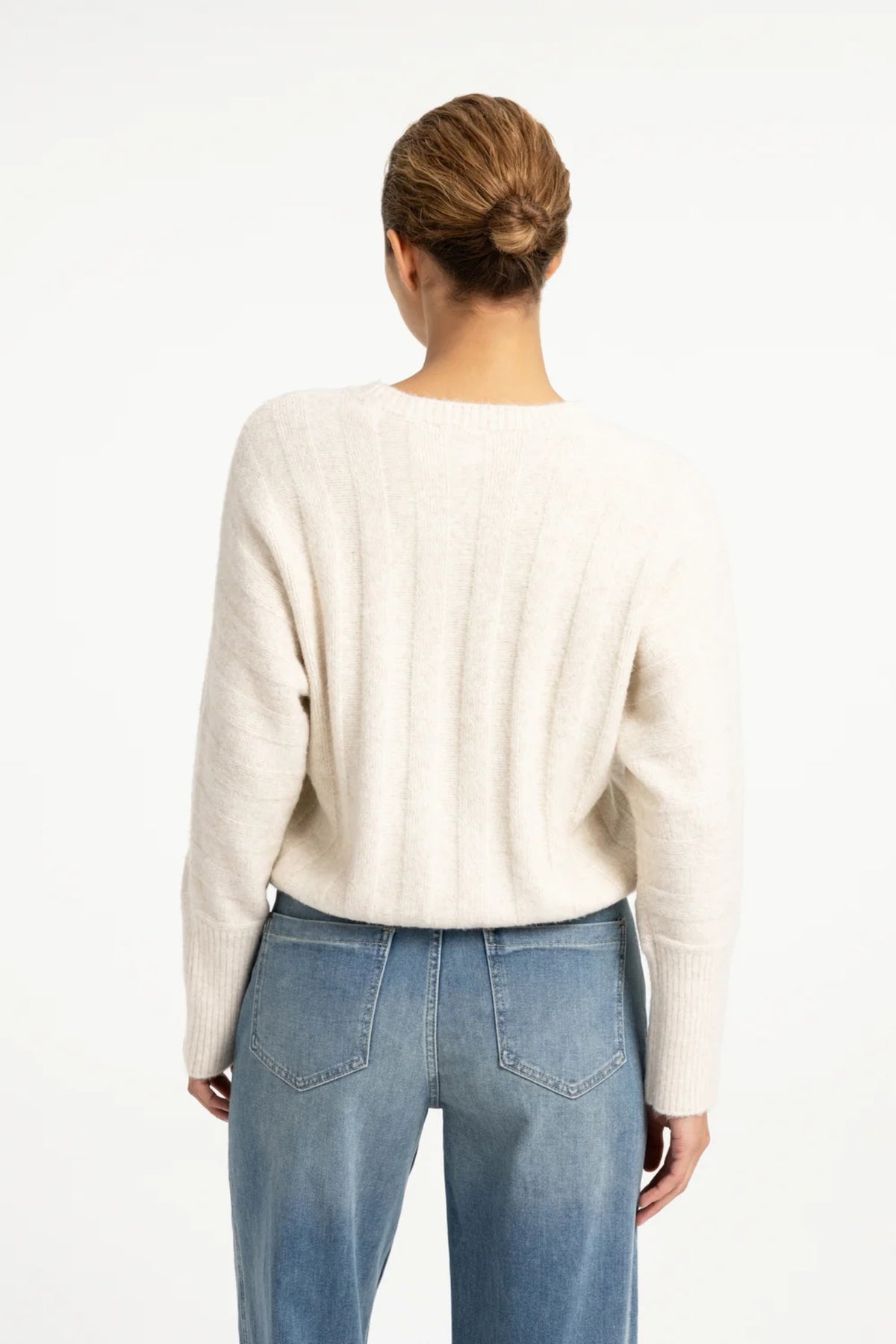 YAYA Rib Batwing Jumper with Cord - Off White Melange 01-000631-609