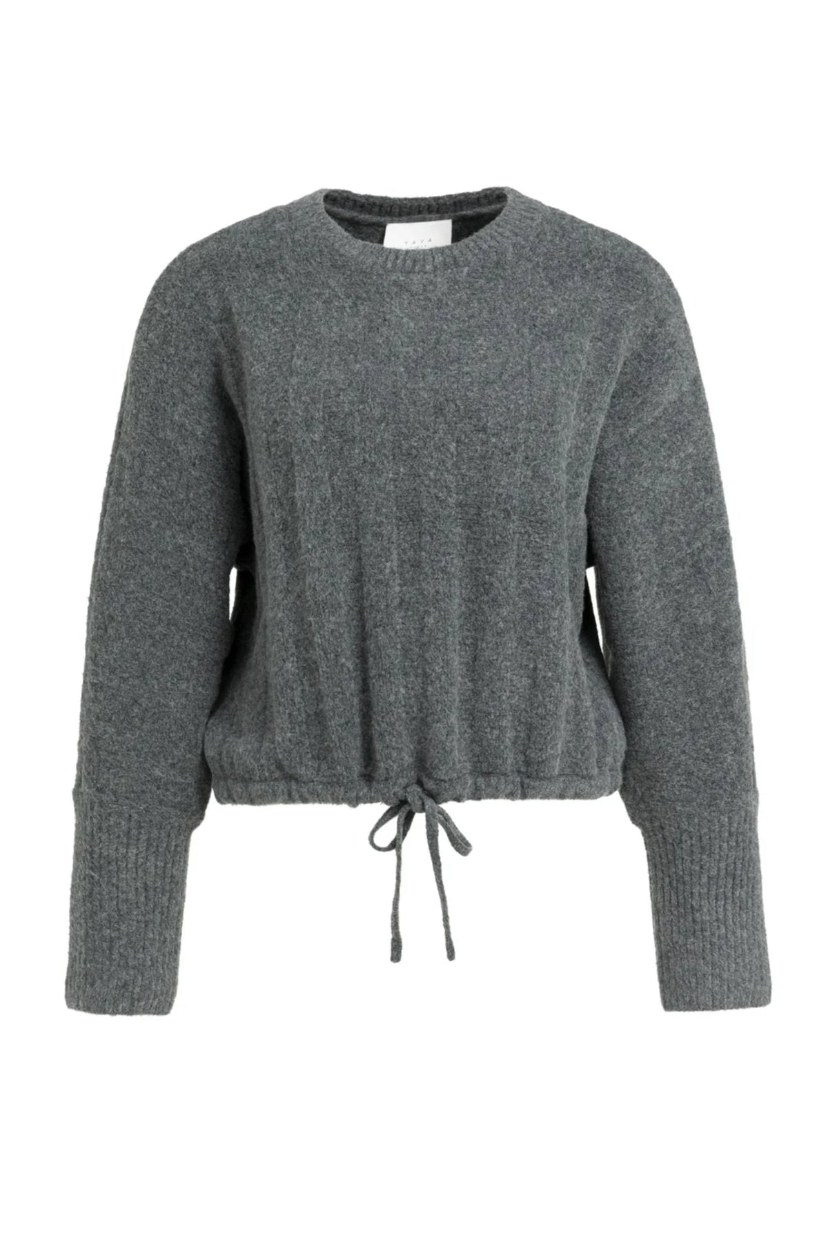 YAYA Rib Batwing Jumper with Cord - Grey Melange 01-000631-609