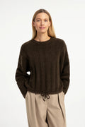 YAYA Rib Batwing Jumper with Cord - Slate Black Brown Melange 01-000631-609 on model Shop YAYA at Dotique
