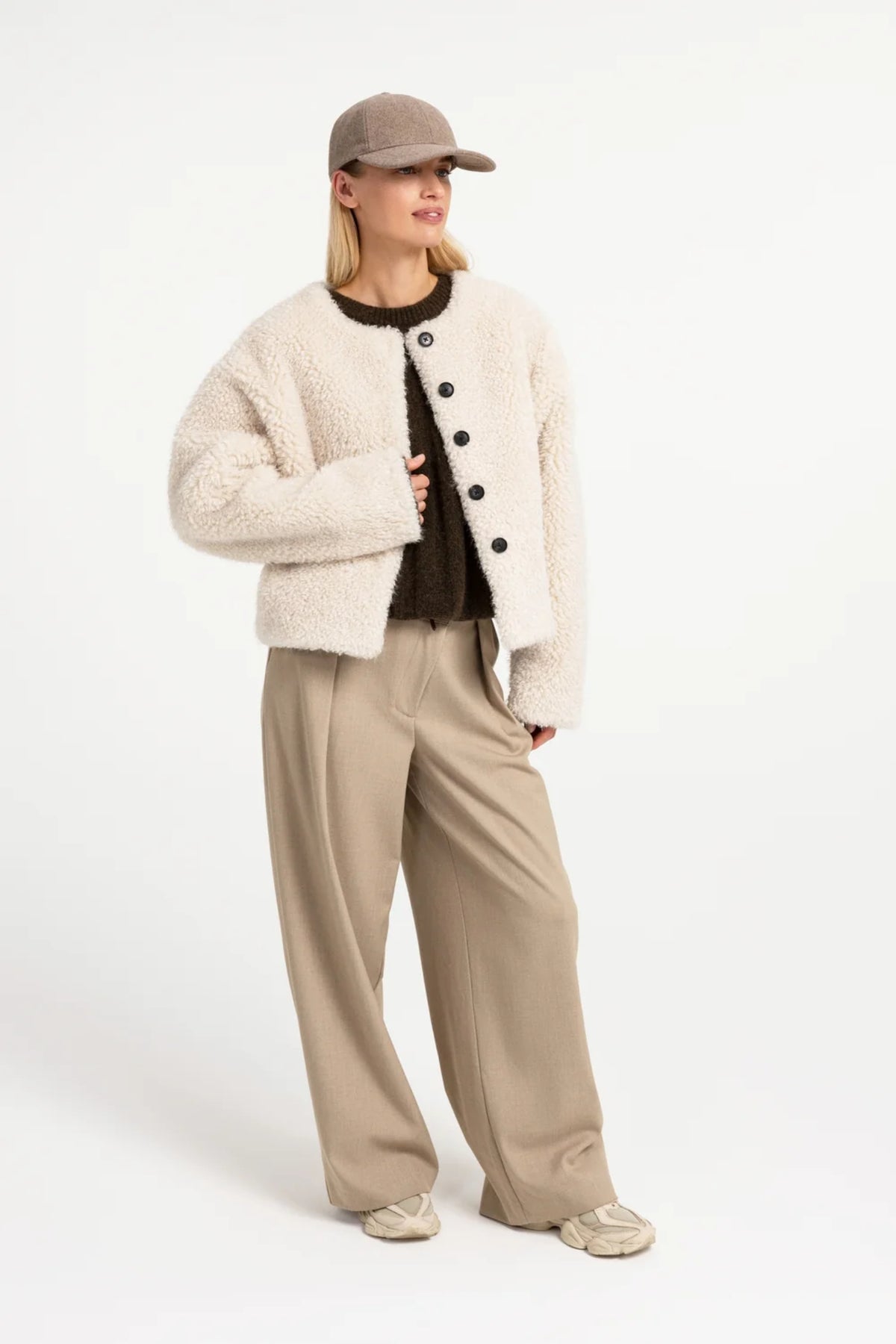 YAYA Rib Batwing Jumper with Cord - Slate Black Brown Melange 01-000631-609 on model Shop YAYA at Dotique