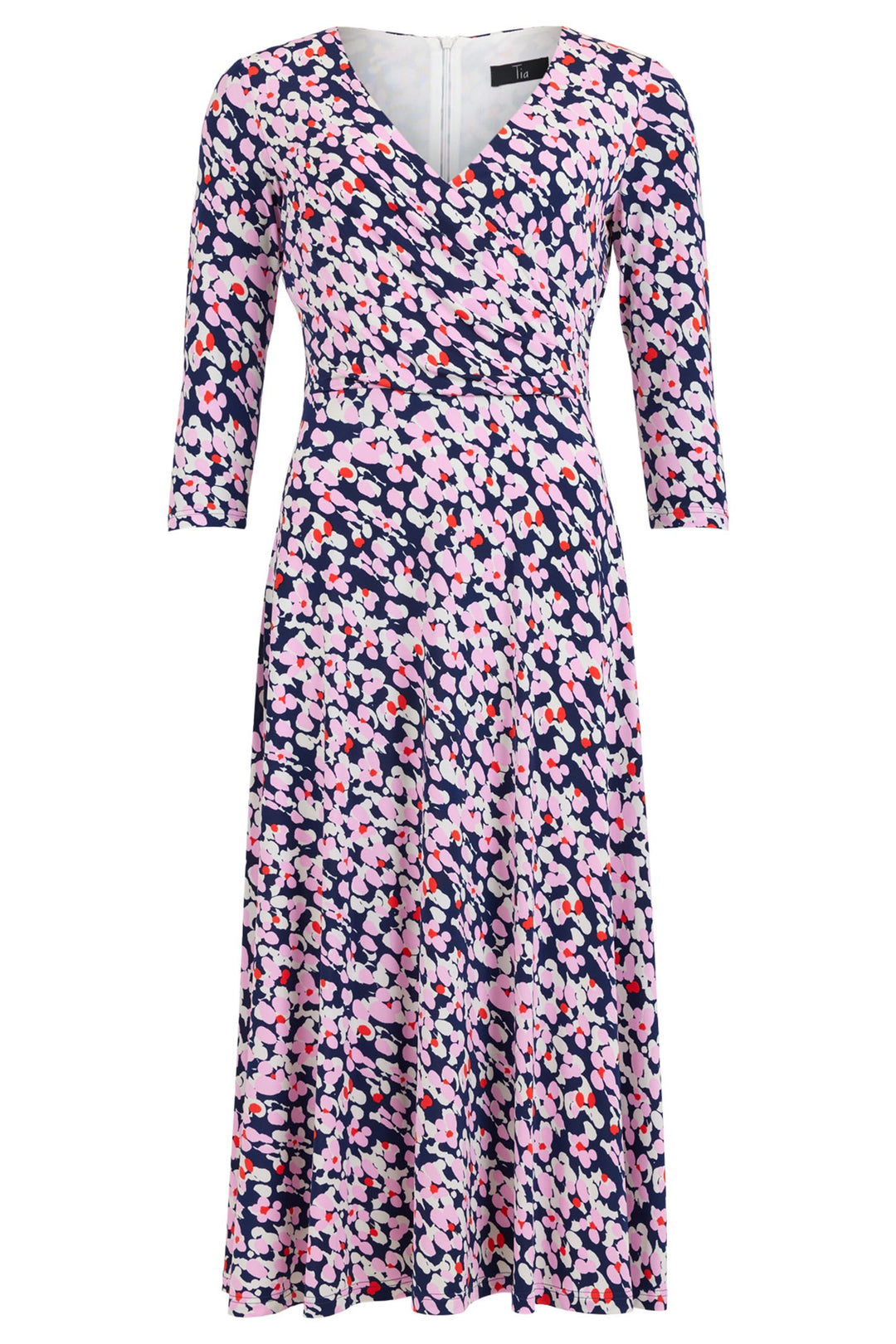 Tia 78548 7816 51 Navy Pink Abstract Floral Print Dress - Dotique