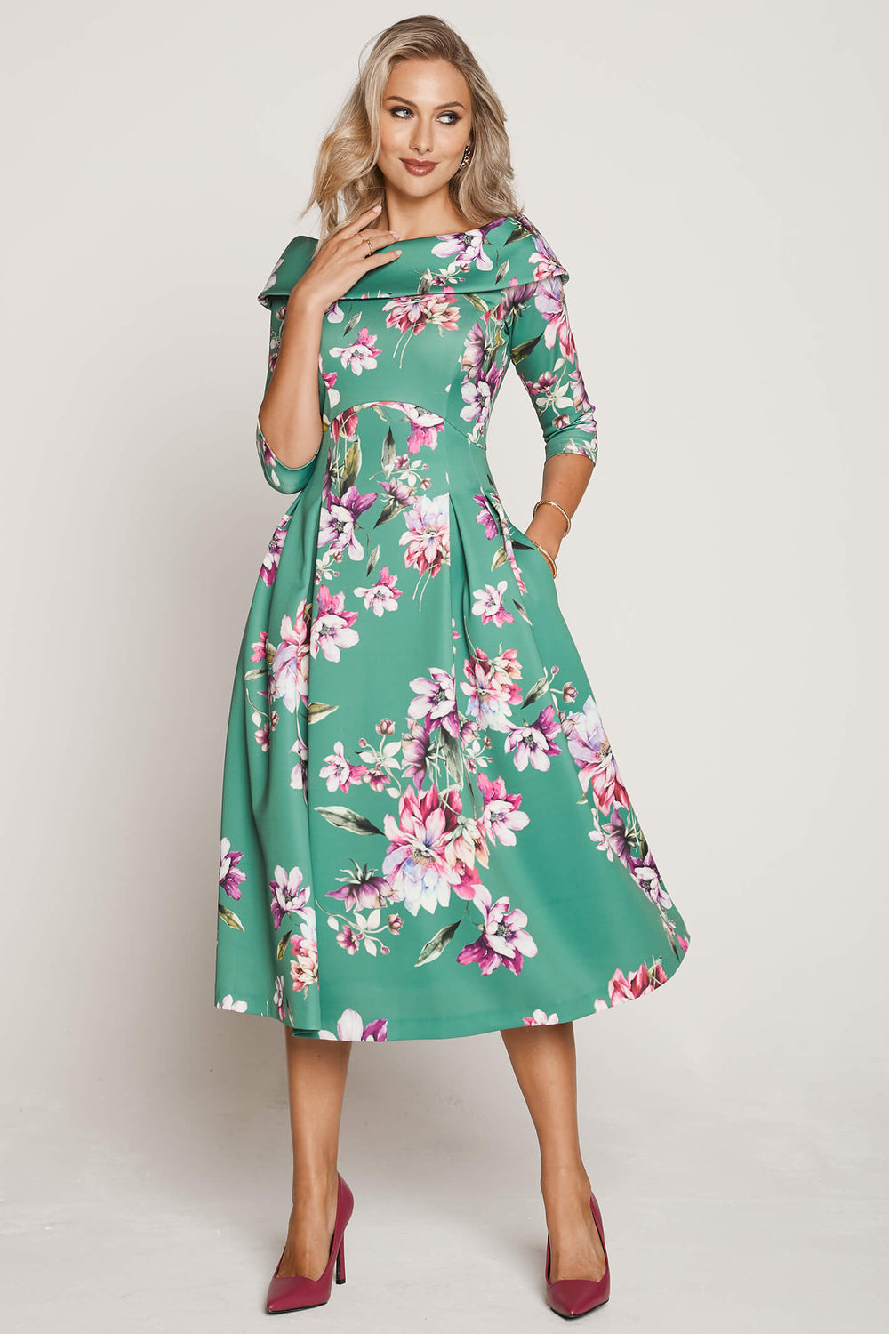 Tia 78694-7738 80 Jade Green Floral Print Occasion Dress - Dotique