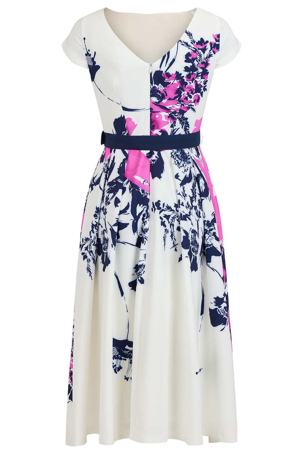 Tia Dress 78175 7805 55 Cream Pink Floral Print Sleeveless Dress - Dotique