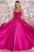 Tiffanys Prom Aaden Fuchsia Pink Lace Back Prom Ballgown - Dotique