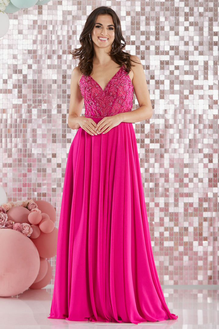 Tiffanys Prom Della Fuchsia Pink Low Back Chiffon Prom Dress - Dotique Chesterfield