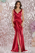 Tiffanys Prom Lyndall Wine Red Satin Low Back Prom Dress - Dotique Chesterfield