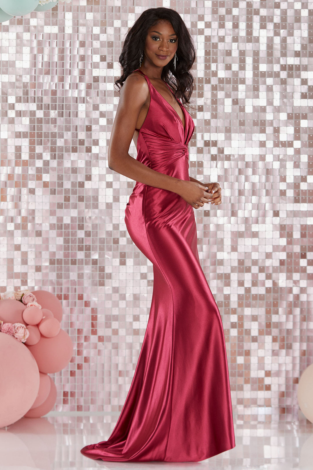 Tiffanys Prom Morley Magenta Pink Plunge Neck Prom Dress - Dotique Chesterfield