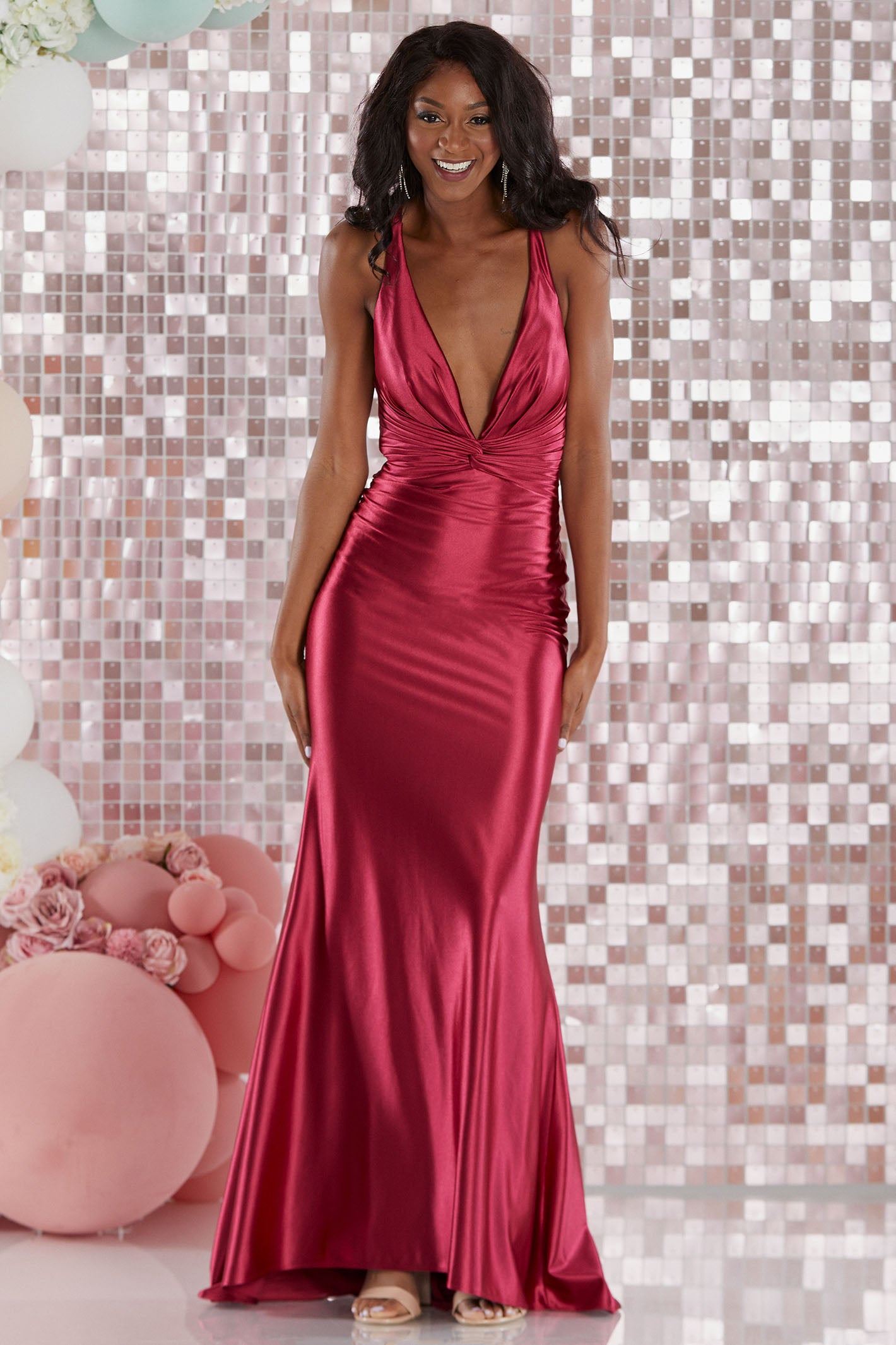 Magenta satin dress hotsell