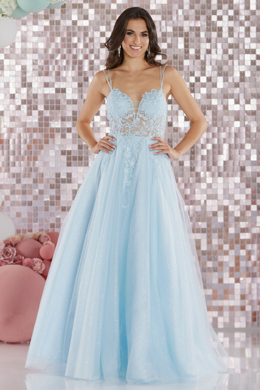 Tiffanys Prom Stevie Light Blue Low Back Prom Ballgown - Dotique Chesterfield