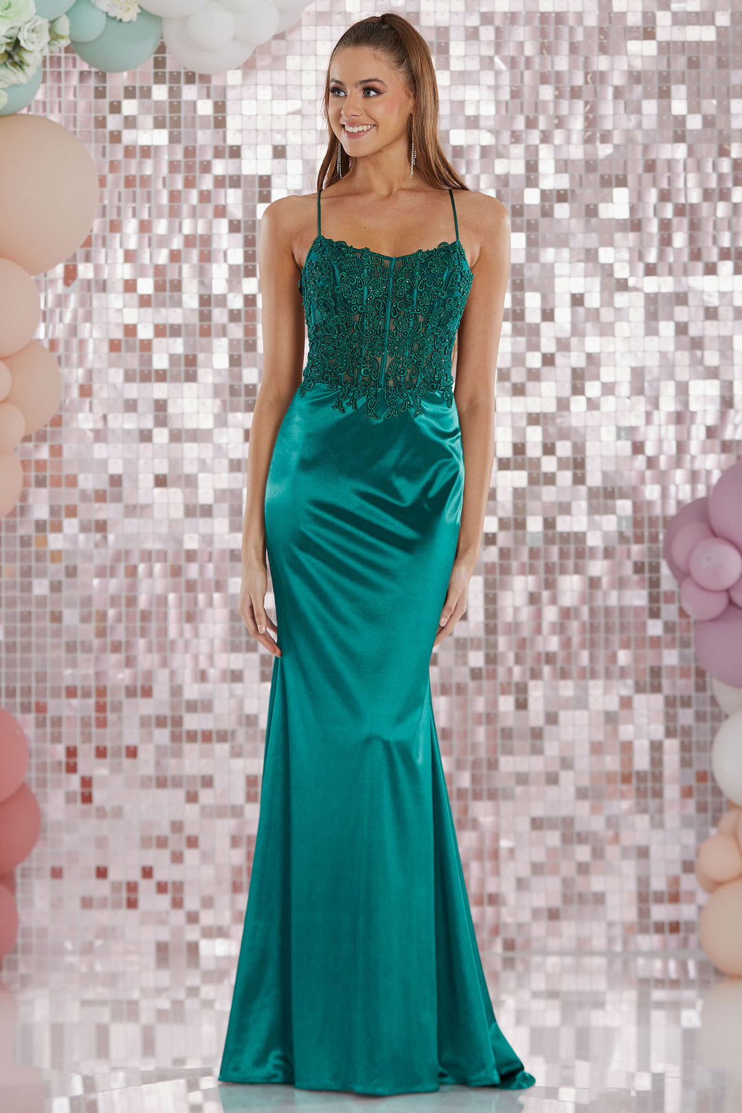 Tiffanys Prom Zazu Dark Green Lace Up Back Prom Dress - Dotique Chesterfield