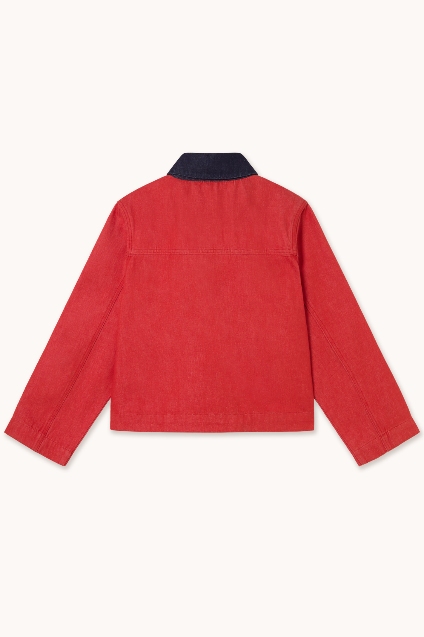 Tiny Big Sister red bicolor denim jacket with fringe pocket detail – Dotique