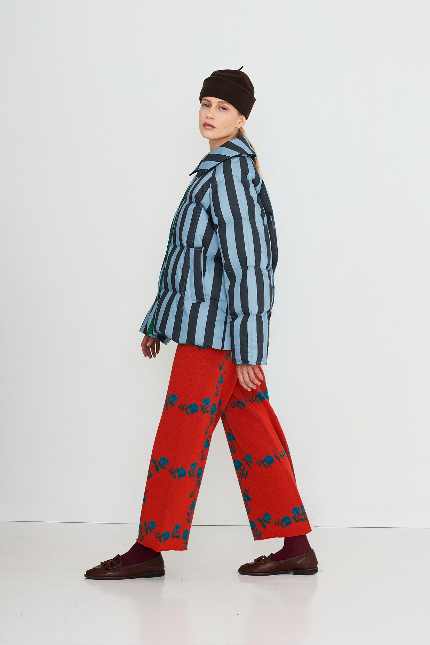 Tiny Big Sister Blue Striped Medium Length Jacket AW26-623