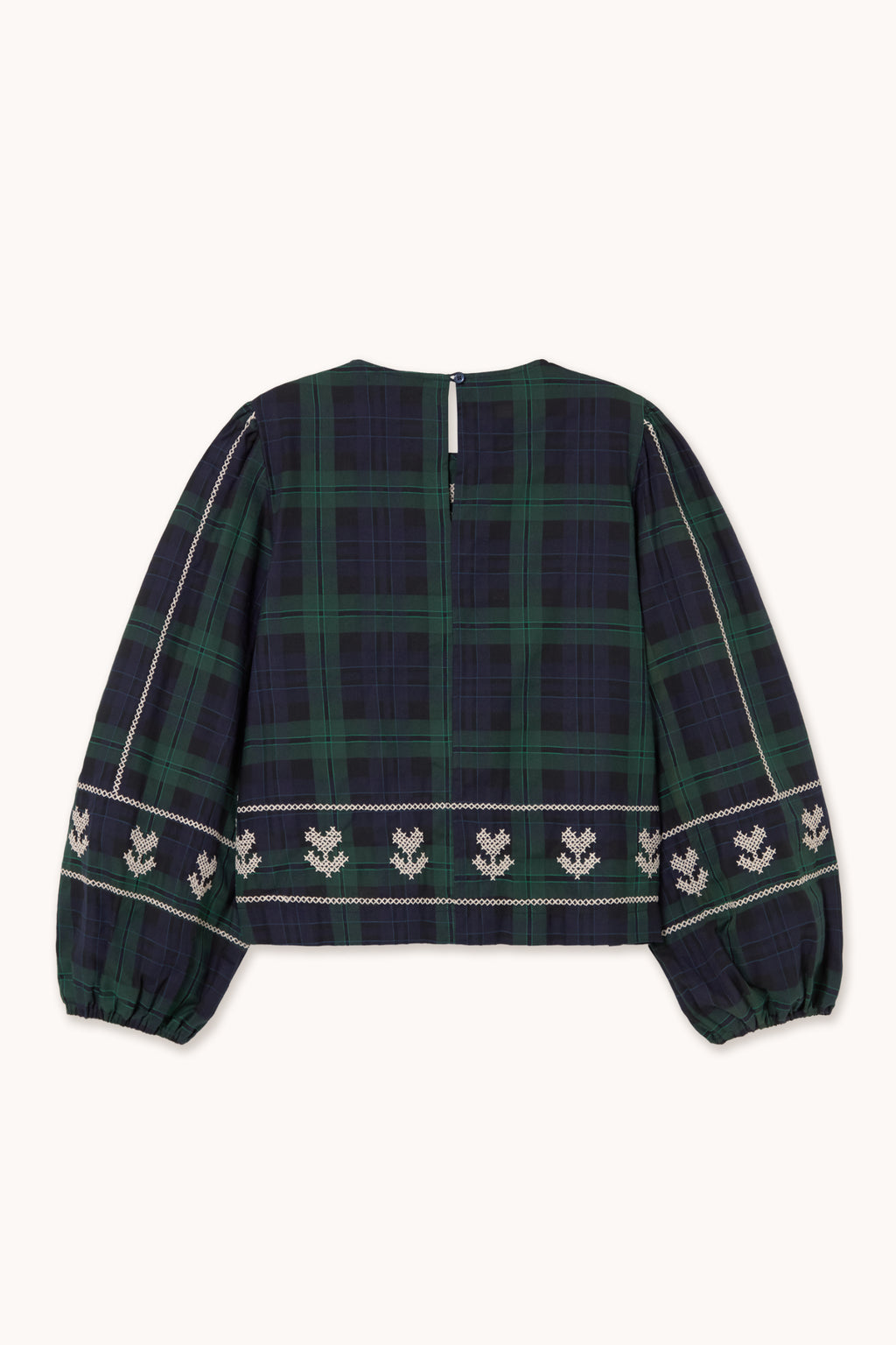 Tiny Big Sister Embroidered Check Puff Sleeves Blouse AW26-754