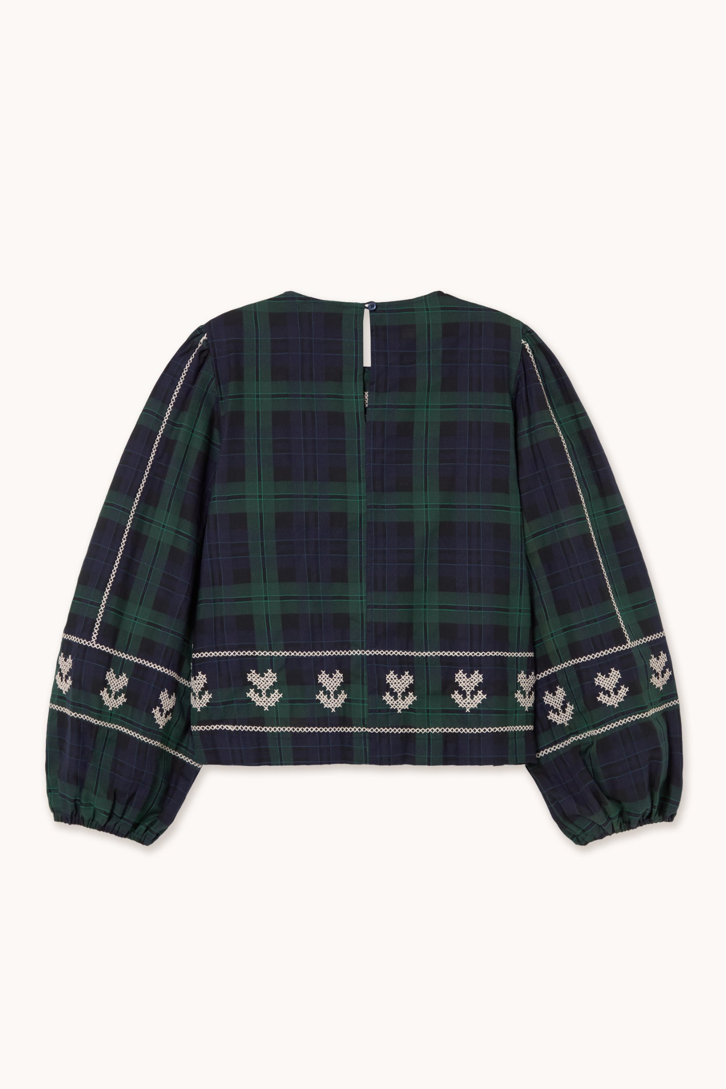 Tiny Big Sister Embroidered Check Puff Sleeves Blouse AW26-754