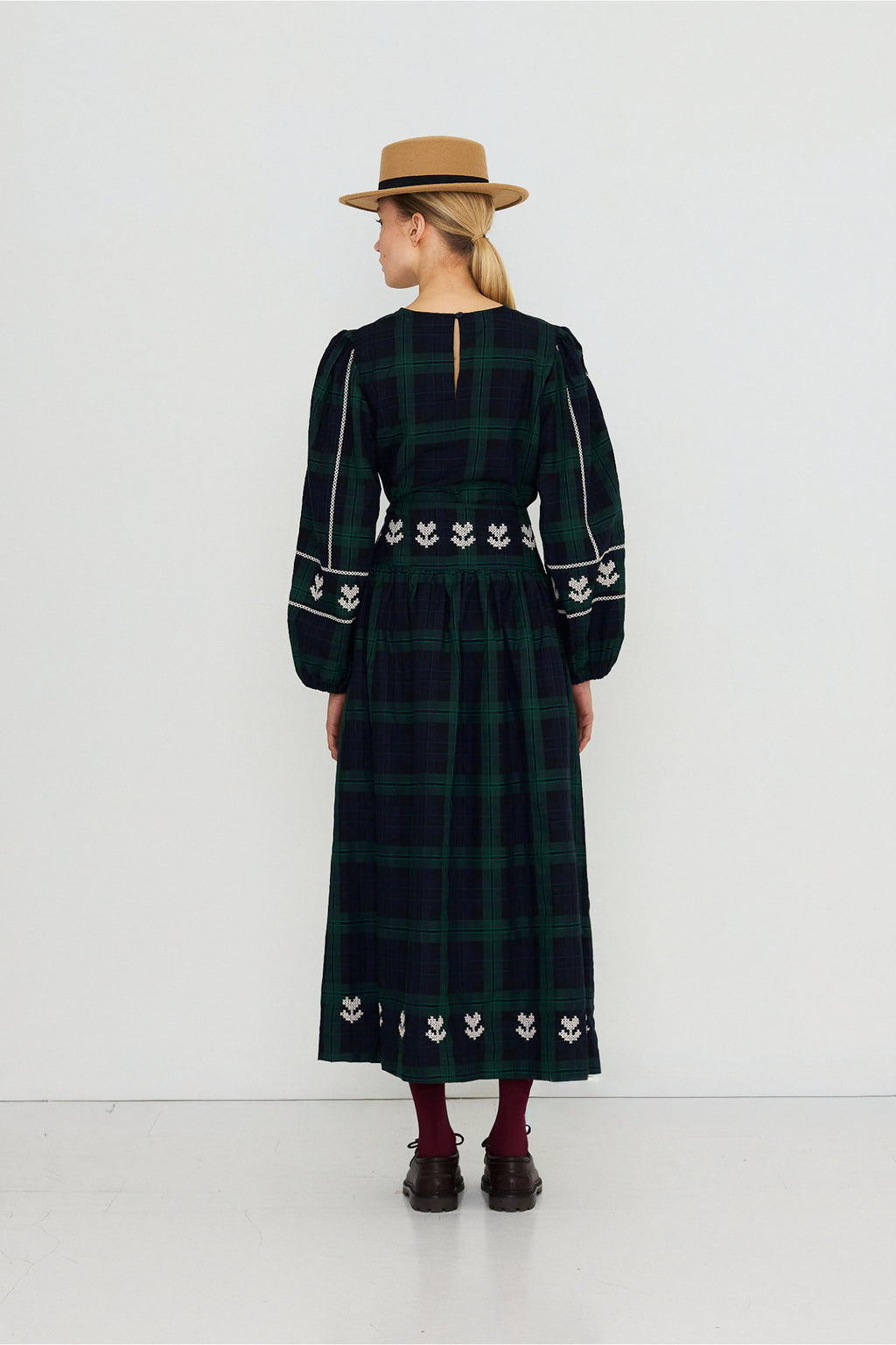 Tiny Big Sister Embroidered Check Puff Sleeves Blouse AW26-754