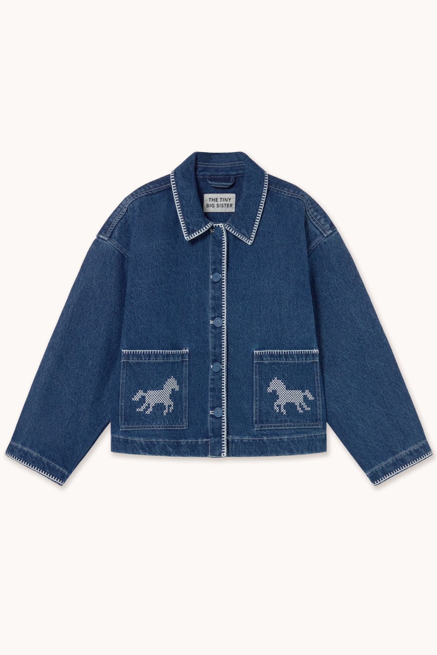 Tiny Big Sister Embroidered Horses Denim Jacket AW26-788