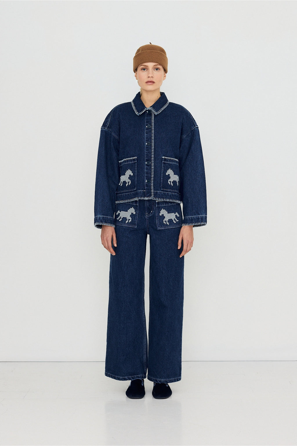 Tiny Big Sister Embroidered Horses Denim Jacket AW26-788