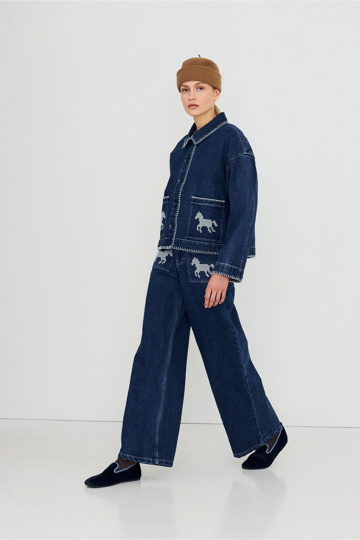 Tiny Big Sister Embroidered Horses Denim Jacket AW26-788