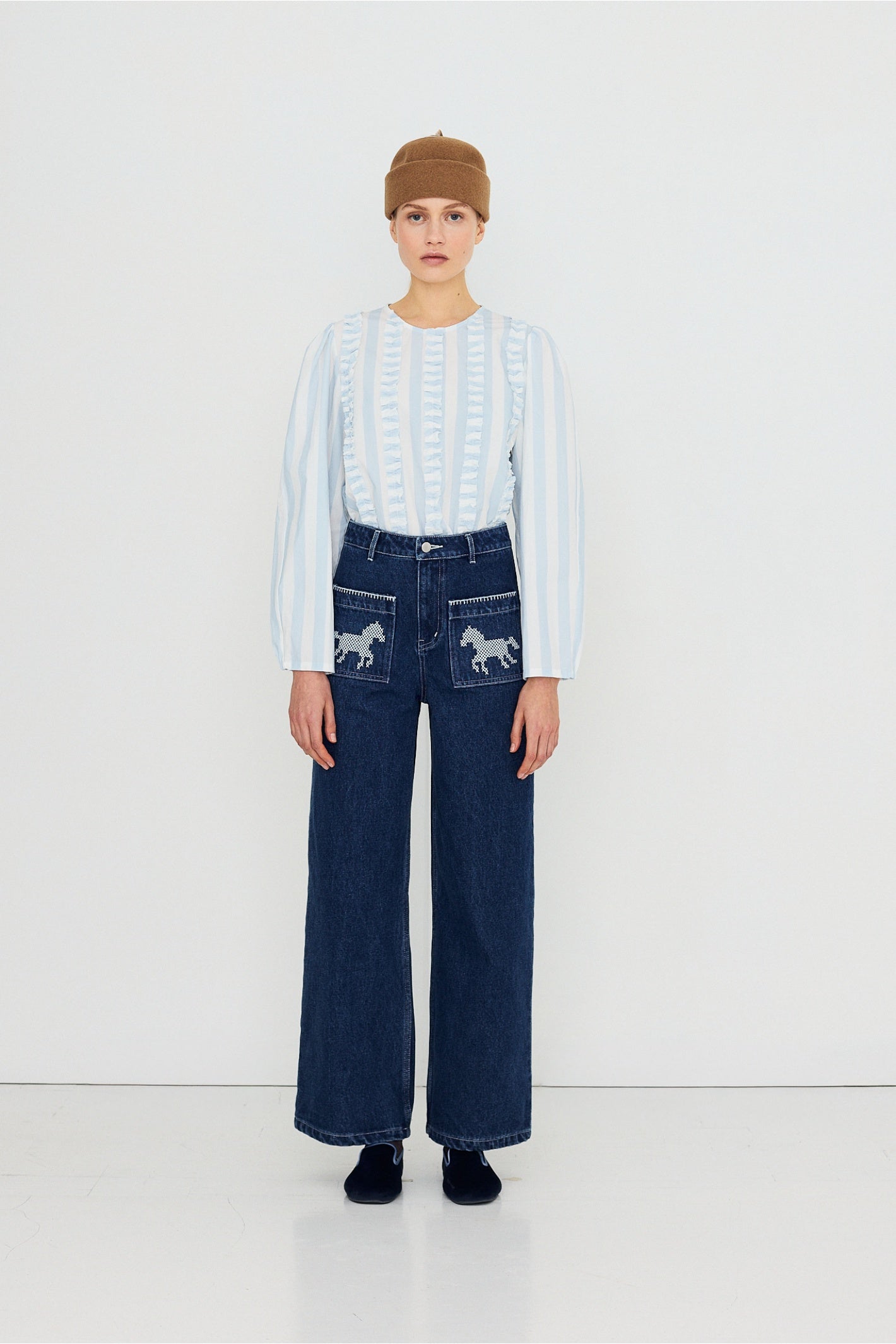 Tiny Big Sister Embroidered Horses Denim Trousers AW26-789