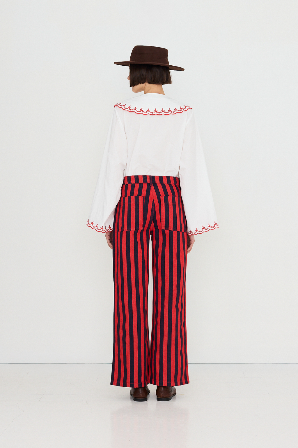 The Tiny Big Sister white embroidered collar shirt with red trim – Dotique