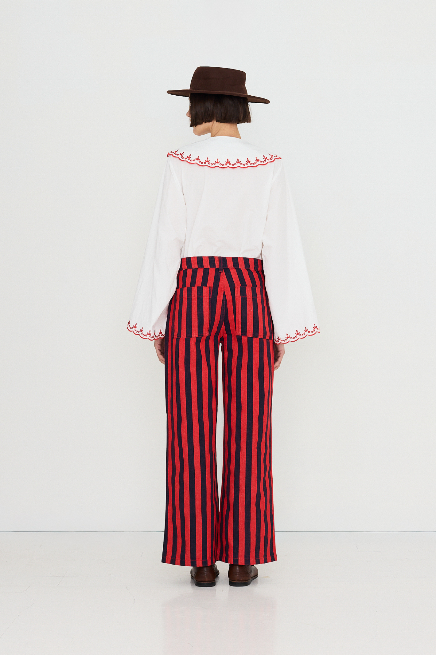 The Tiny Big Sister white embroidered collar shirt with red trim – Dotique