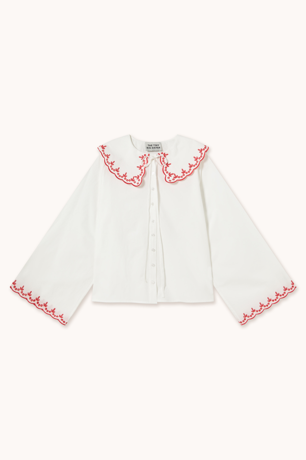 The Tiny Big Sister white embroidered collar shirt with red trim – Dotique