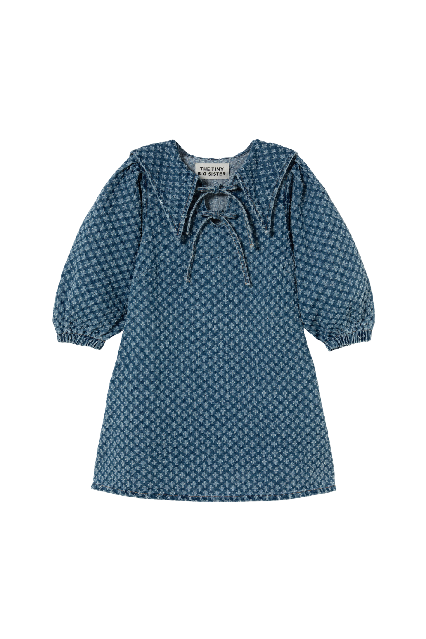 Tiny Big Sister puff sleeve denim dress in soft 100% cotton. A flattering, easy-to-wear summer style. Shop at Dotique.