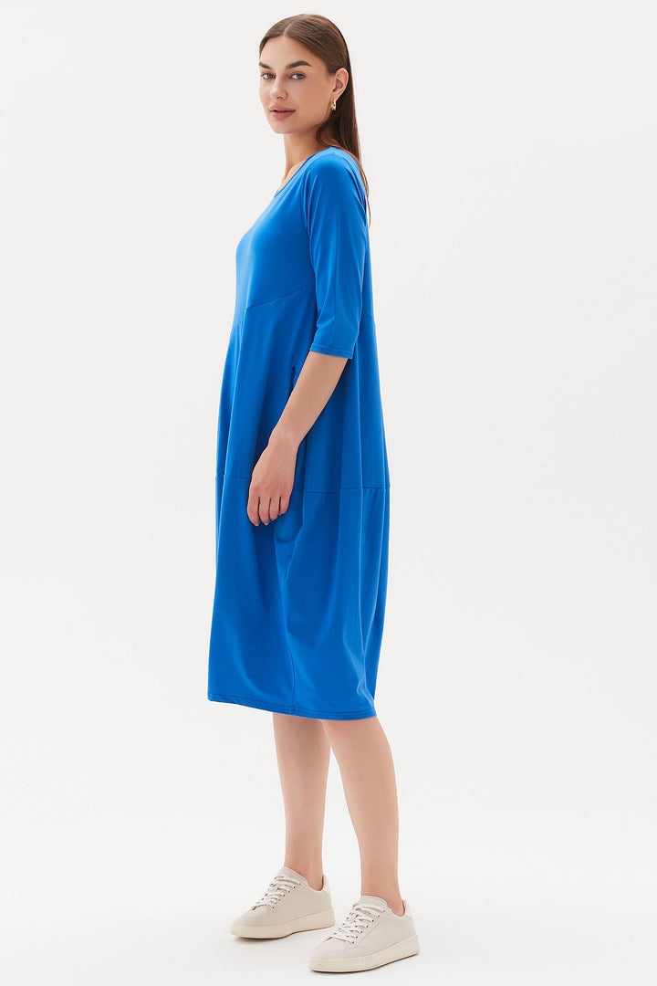 Tirelli 23D3103 Cornflower Blue Diagonal Seam Cotton Dress - Dotique