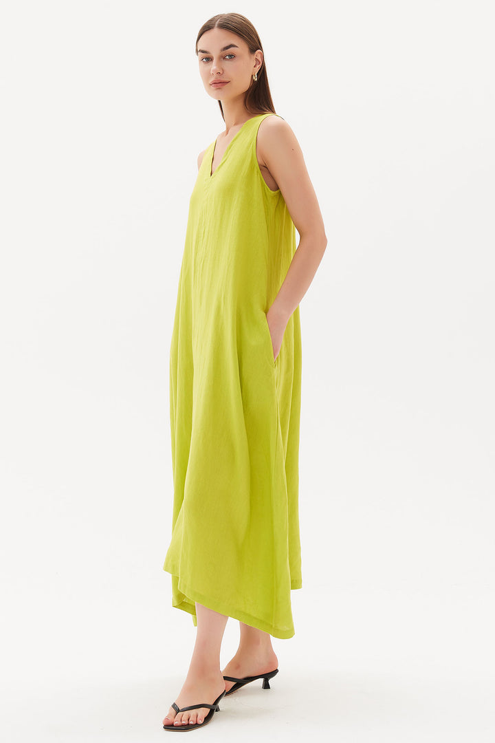 Tirelli 3224 Easy Sleeveless Midi Dress Linen Citrus Green - Dotique