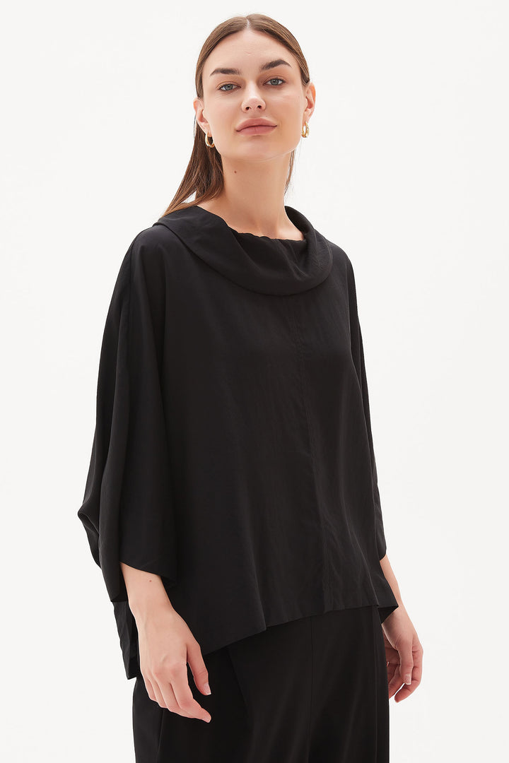 Tirelli 3226 Funnel Neck Lyocell Top Black - Dotique